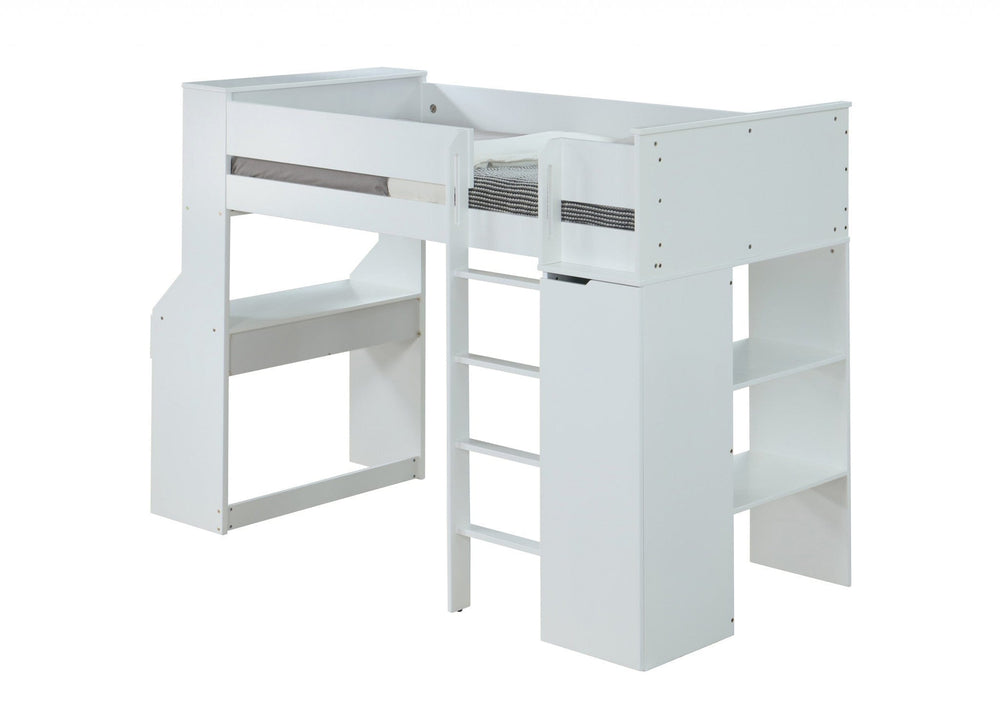 45" X 92" X 66" White Wood Veneer (Laminated) Loft Bed - Homeroots - Flyclothing LLC