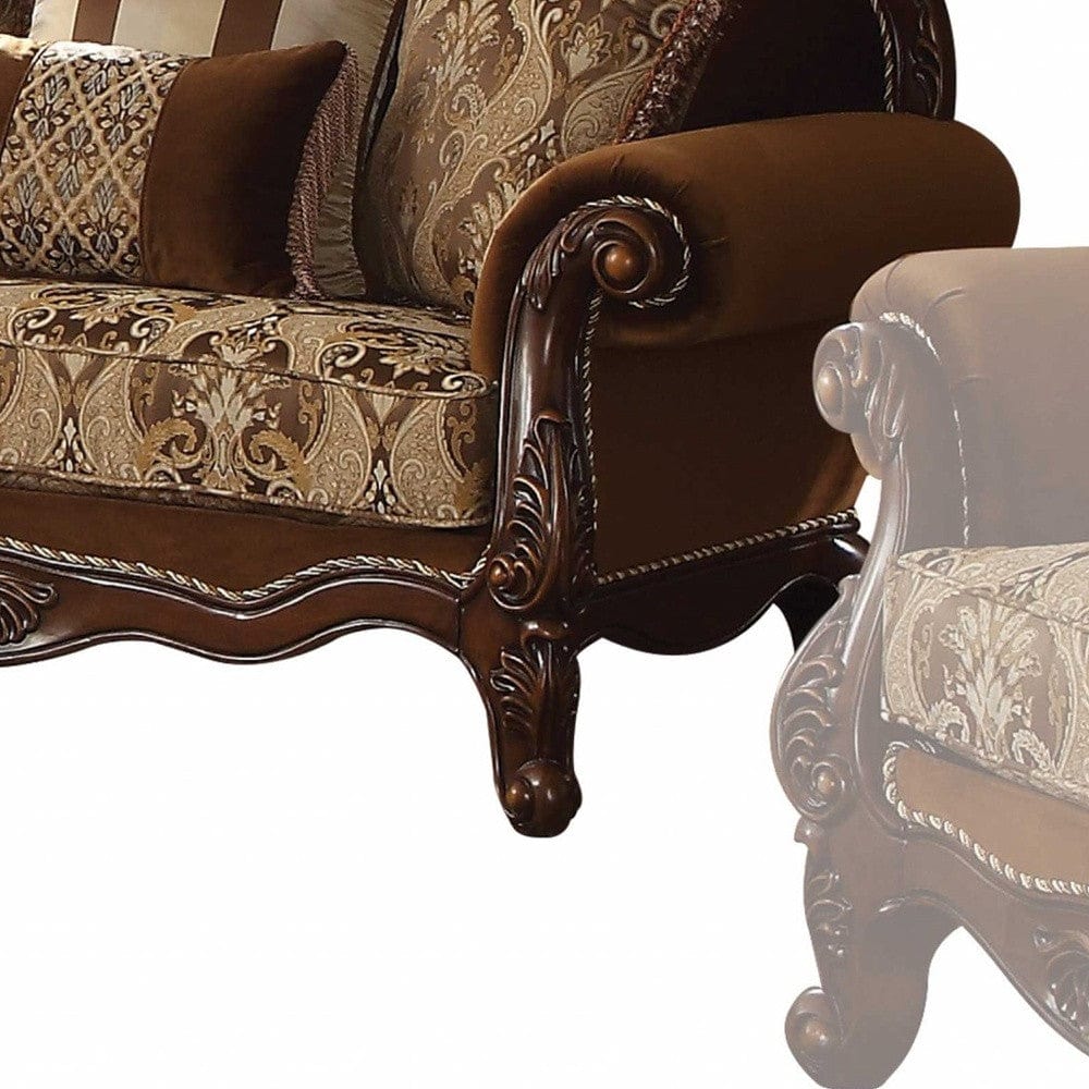 69" Brown Damask Chesterfield Loveseat and Toss Pillows - Homeroots - Flyclothing LLC