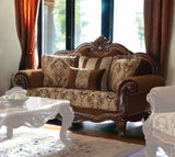 69" Brown Damask Chesterfield Loveseat and Toss Pillows - Homeroots
