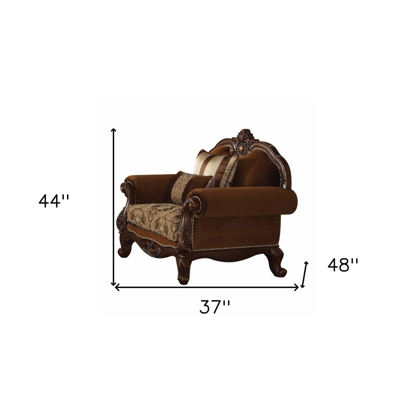 37" Brown Velvet Damask Club Chair - Homeroots - Flyclothing LLC