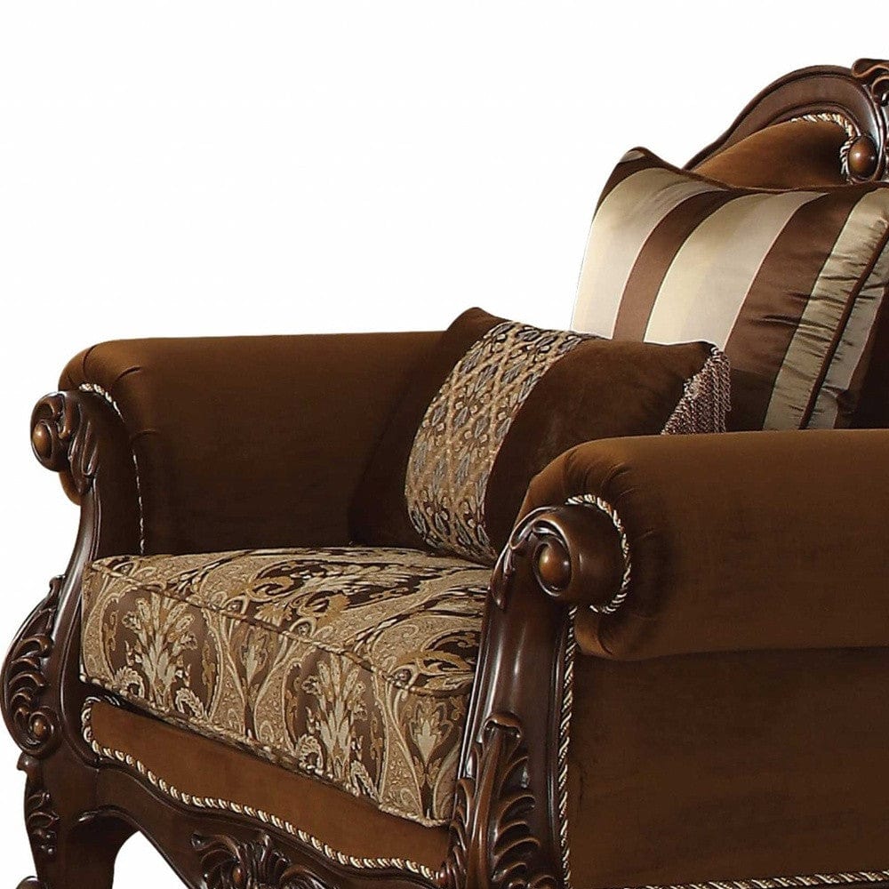 37" Brown Velvet Damask Club Chair - Homeroots