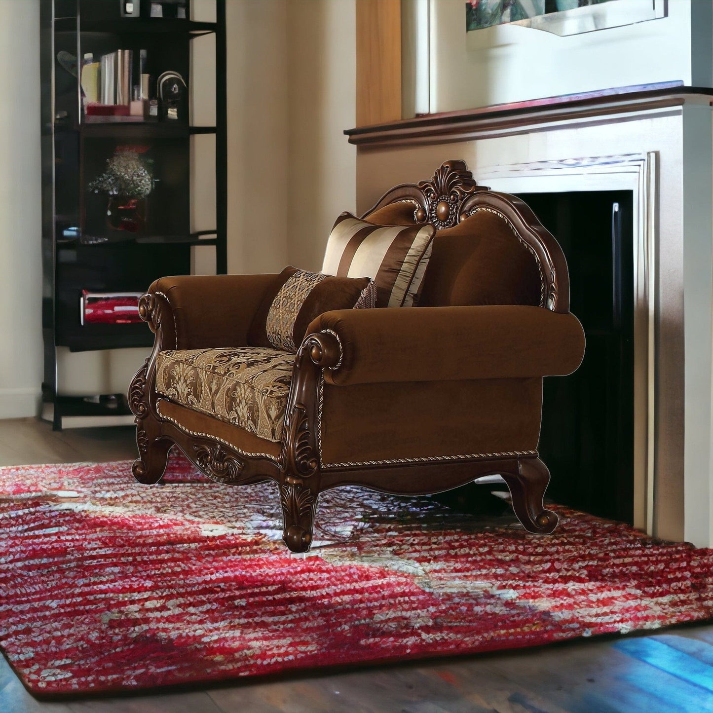 37" Brown Velvet Damask Club Chair - Homeroots - Flyclothing LLC
