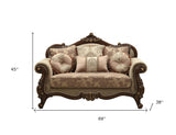 69" Beige and Gold And Brown Velvet Paisley Loveseat and Toss Pillows - Homeroots - Flyclothing LLC