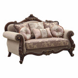 69" Beige and Gold And Brown Velvet Paisley Loveseat and Toss Pillows - Homeroots