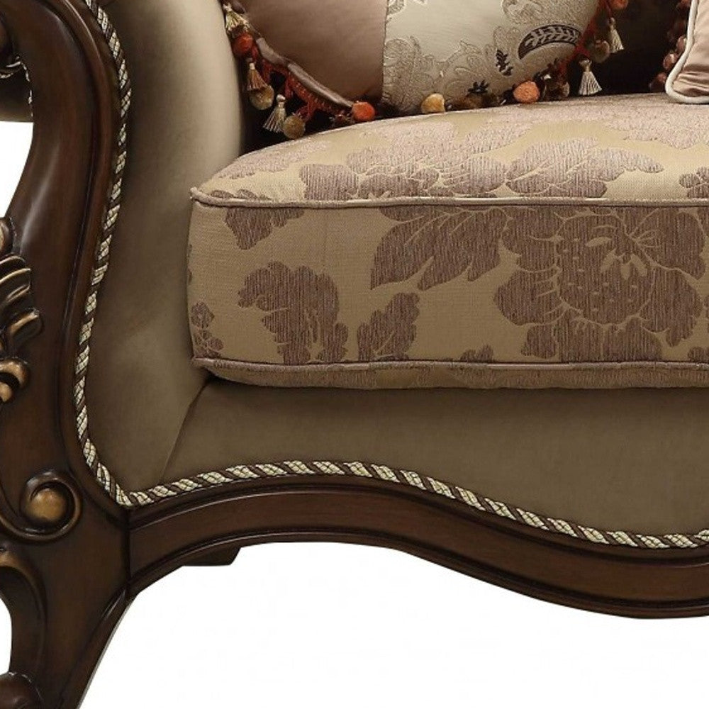 69" Beige and Gold And Brown Velvet Paisley Loveseat and Toss Pillows - Homeroots - Flyclothing LLC