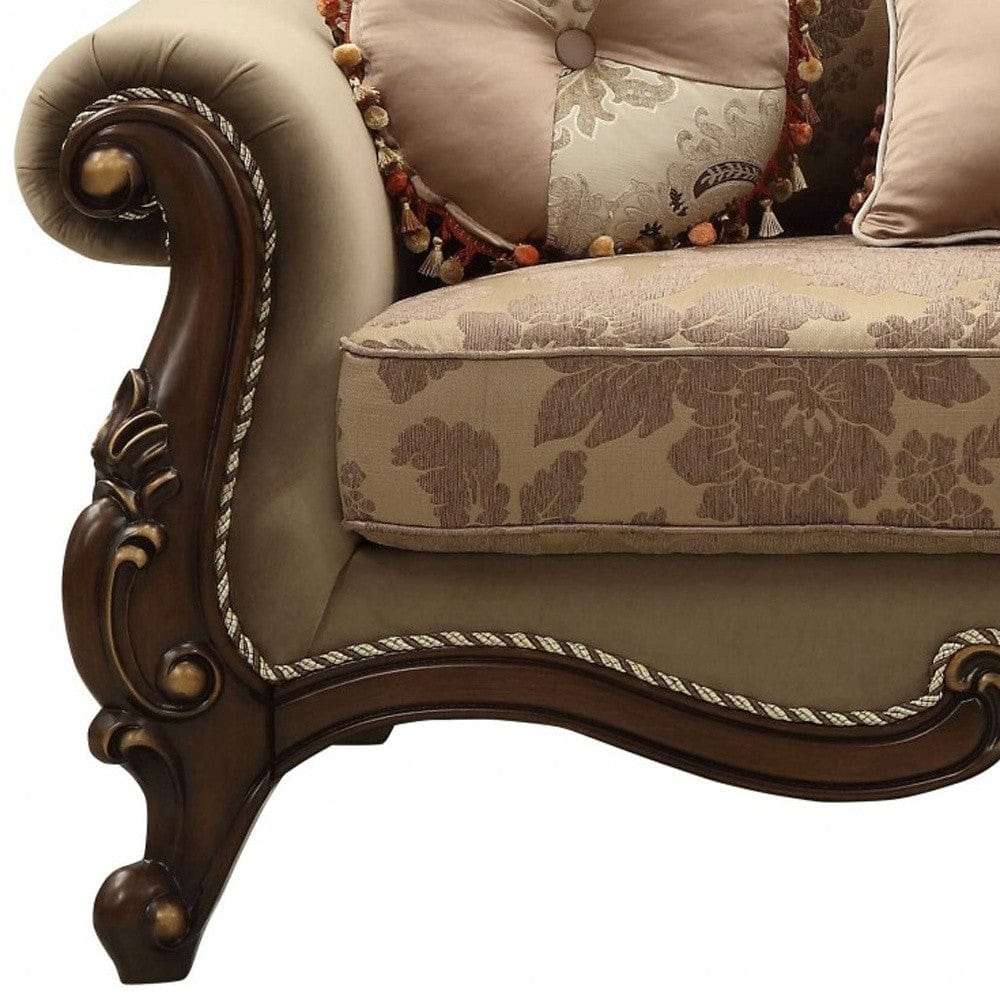 69" Beige and Gold And Brown Velvet Paisley Loveseat and Toss Pillows - Homeroots - Flyclothing LLC