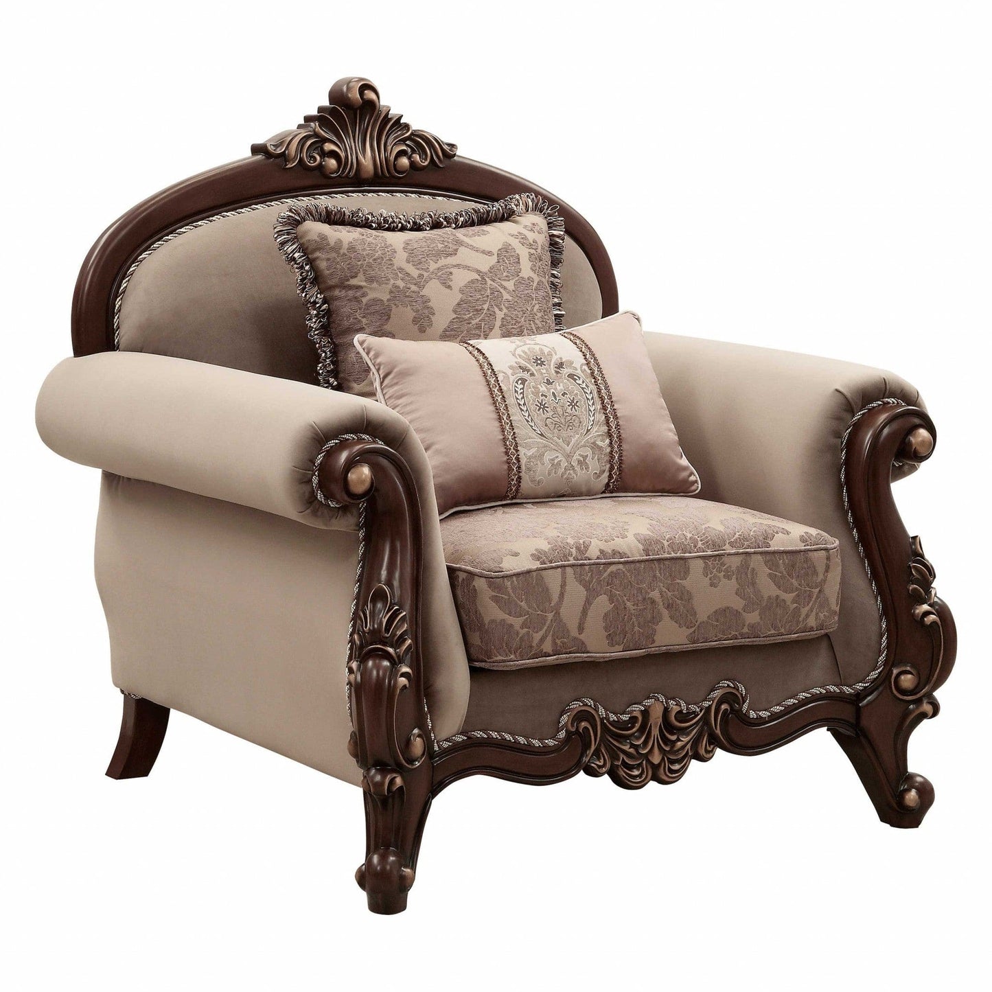 38" Beige And Brown Velvet Floral Arm Chair - Homeroots - Flyclothing LLC