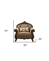 38" Beige And Brown Velvet Floral Arm Chair - Homeroots - Flyclothing LLC