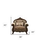 38" Beige And Brown Velvet Floral Arm Chair - Homeroots