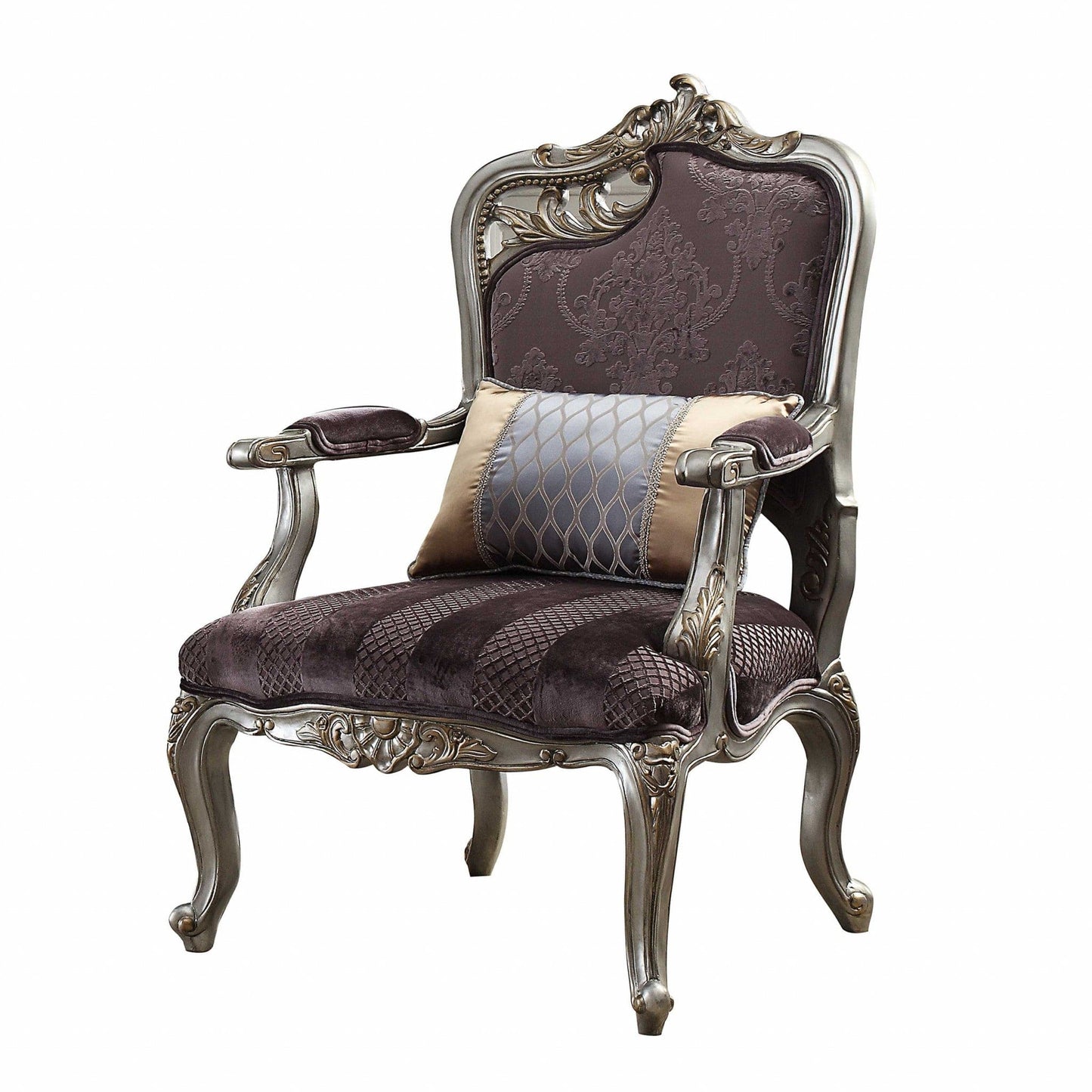 29" Black And Platinum Velvet Floral Arm Chair And Toss Pillow - Homeroots - Flyclothing LLC