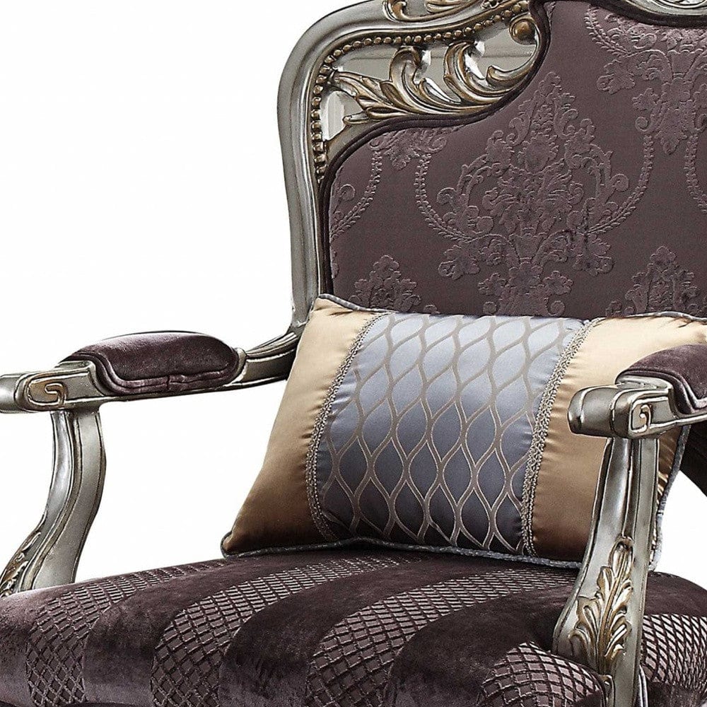 29" Black And Platinum Velvet Floral Arm Chair And Toss Pillow - Homeroots - Flyclothing LLC
