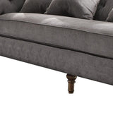 34" Gray Velvet Sofa And Toss Pillows With Brown Legs - Homeroots
