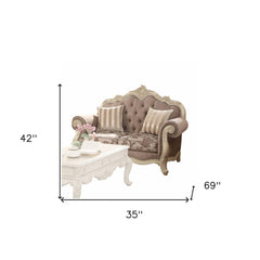 69" Gray And Off White Damask Chesterfield Loveseat and Toss Pillows - Homeroots