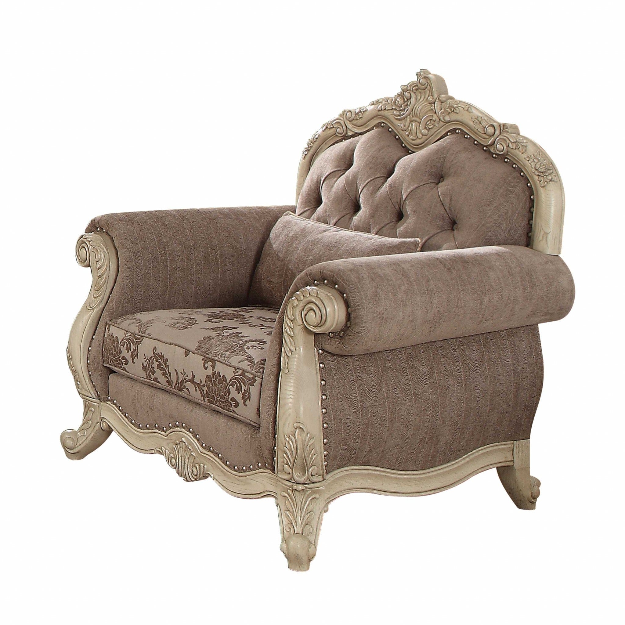 35" Gray And Pearl Fabric Damask Tufted Chesterfield Chair - Homeroots - Flyclothing LLC