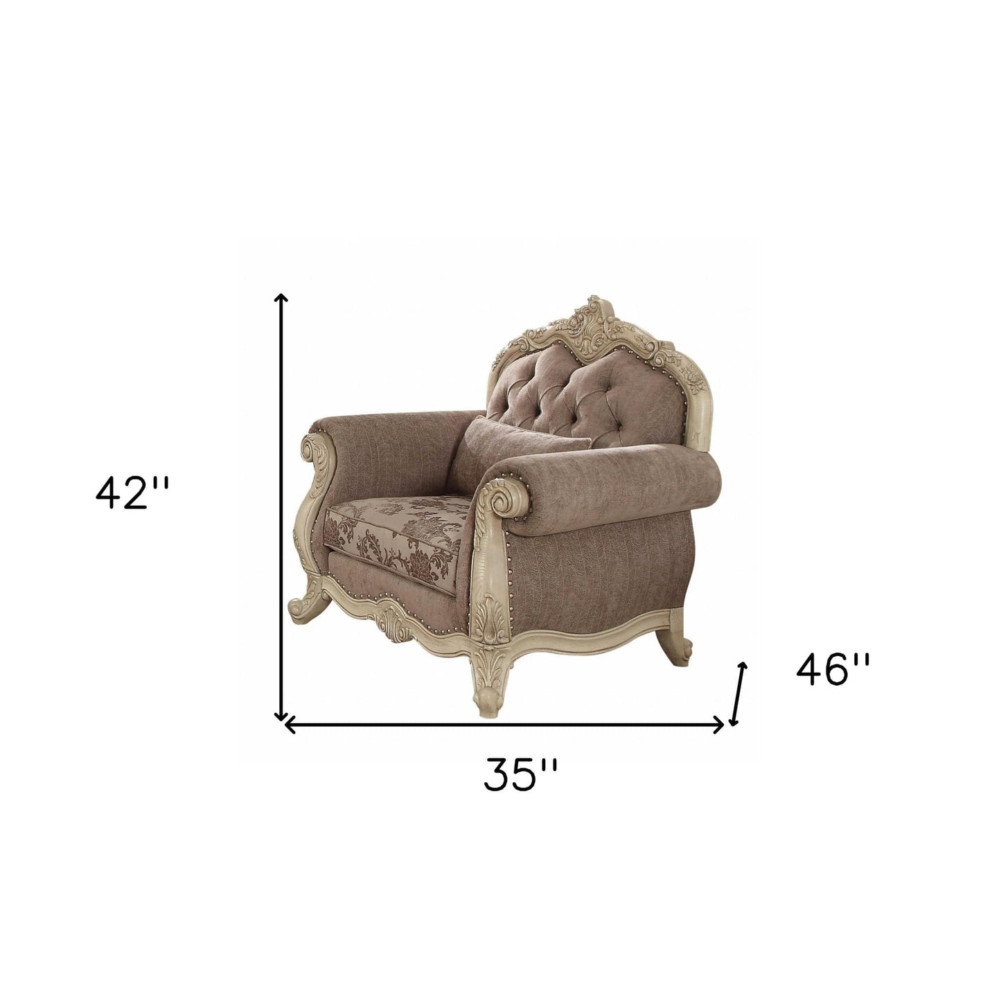 35" Gray And Pearl Fabric Damask Tufted Chesterfield Chair - Homeroots - Flyclothing LLC