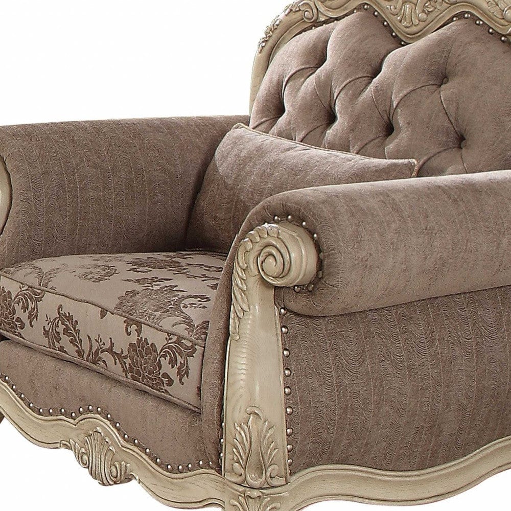 35" Gray And Pearl Fabric Damask Tufted Chesterfield Chair - Homeroots