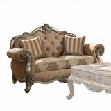 69" Brown And Platinum Damask Chesterfield Loveseat - Homeroots
