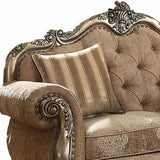 69" Brown And Platinum Damask Chesterfield Loveseat - Homeroots