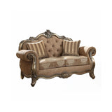 69" Brown And Platinum Damask Chesterfield Loveseat - Homeroots