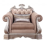 42" Cherry Blossom Pink And Silver Velvet Tufted Arm Chair And Toss Pillow - Homeroots - Flyclothing LLC