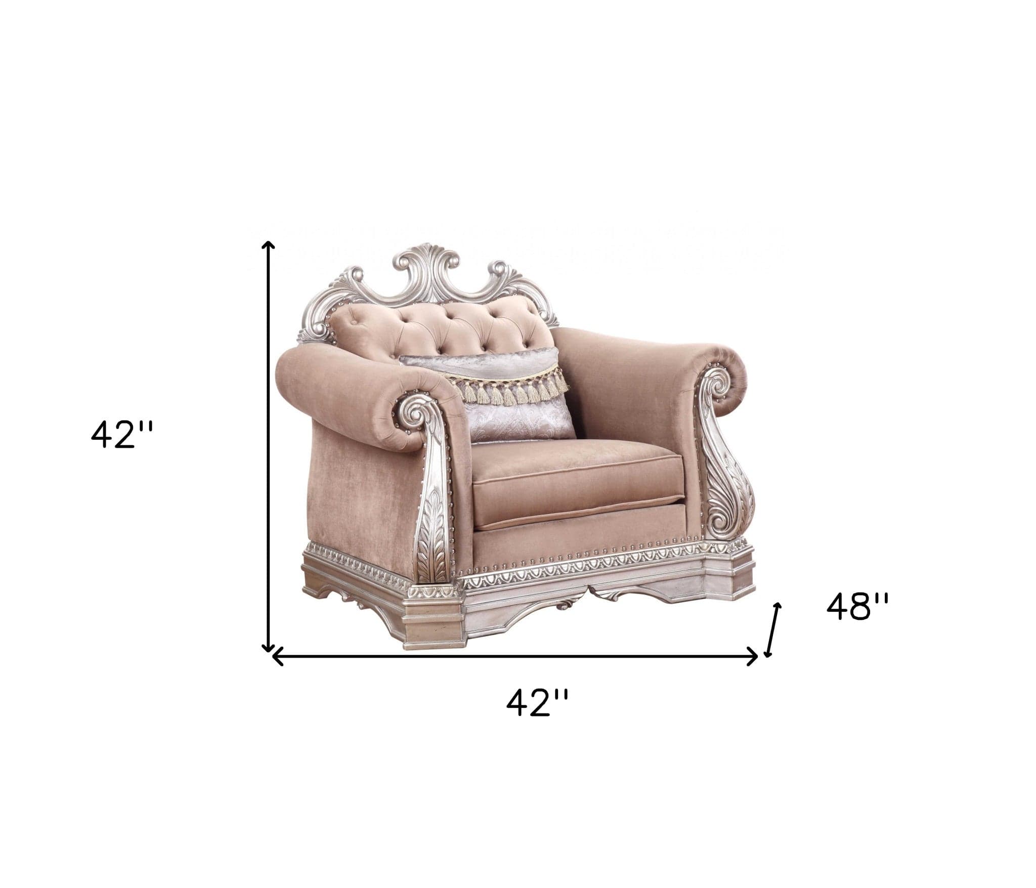 42" Cherry Blossom Pink And Silver Velvet Tufted Arm Chair And Toss Pillow - Homeroots - Flyclothing LLC