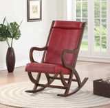 22" X 36" X 38" Burgundy Pu Walnut Wood Upholstered (Seat) Rocking Chair - Homeroots - Flyclothing LLC