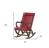 22" X 36" X 38" Burgundy Pu Walnut Wood Upholstered (Seat) Rocking Chair - Homeroots - Flyclothing LLC