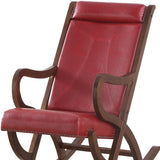 22" X 36" X 38" Burgundy Pu Walnut Wood Upholstered (Seat) Rocking Chair - Homeroots - Flyclothing LLC