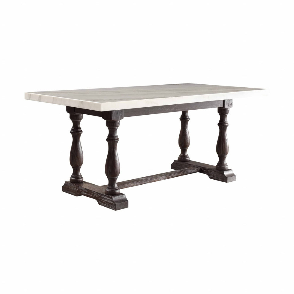 38" White And Gray Marble And Solid Wood Trestle Base Dining Table - Homeroots