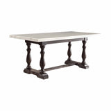 38" White And Gray Marble And Solid Wood Trestle Base Dining Table - Homeroots