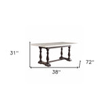 38" White And Gray Marble And Solid Wood Trestle Base Dining Table - Homeroots