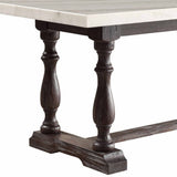 38" White And Gray Marble And Solid Wood Trestle Base Dining Table - Homeroots