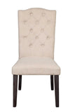 Set of Two Tufted Beige And Espresso Upholstered Linen Dining Side Chairs - Homeroots