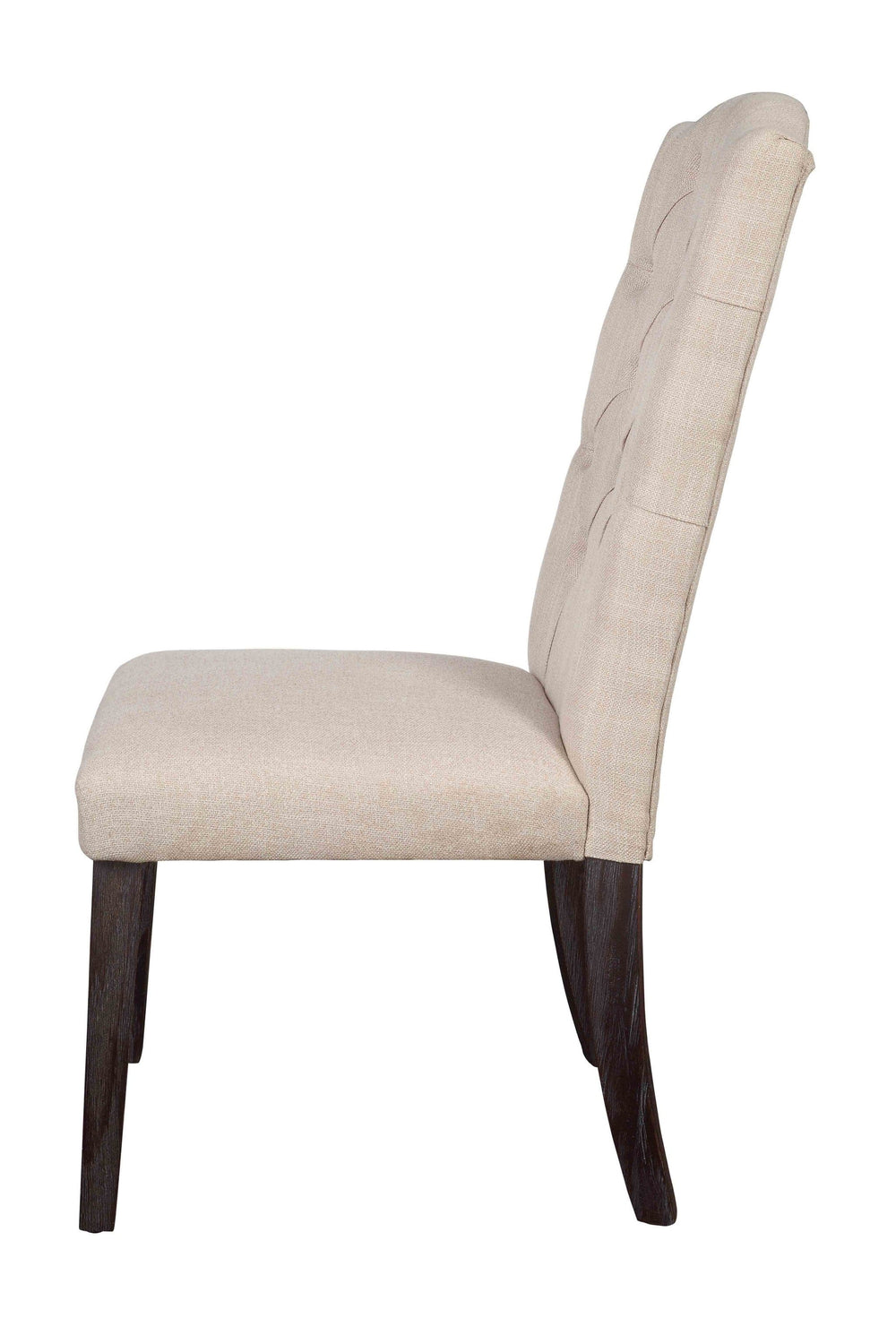 Set of Two Tufted Beige And Espresso Upholstered Linen Dining Side Chairs - Homeroots