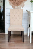 Set of Two Tufted Beige And Espresso Upholstered Linen Dining Side Chairs - Homeroots