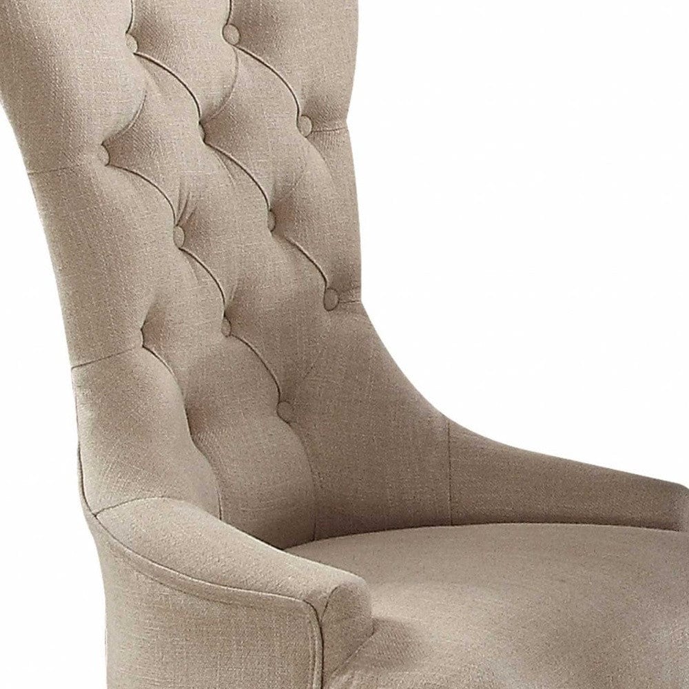 Set Of Two 28" Beige And Brown Linen Tufted Parsons Chair - Homeroots
