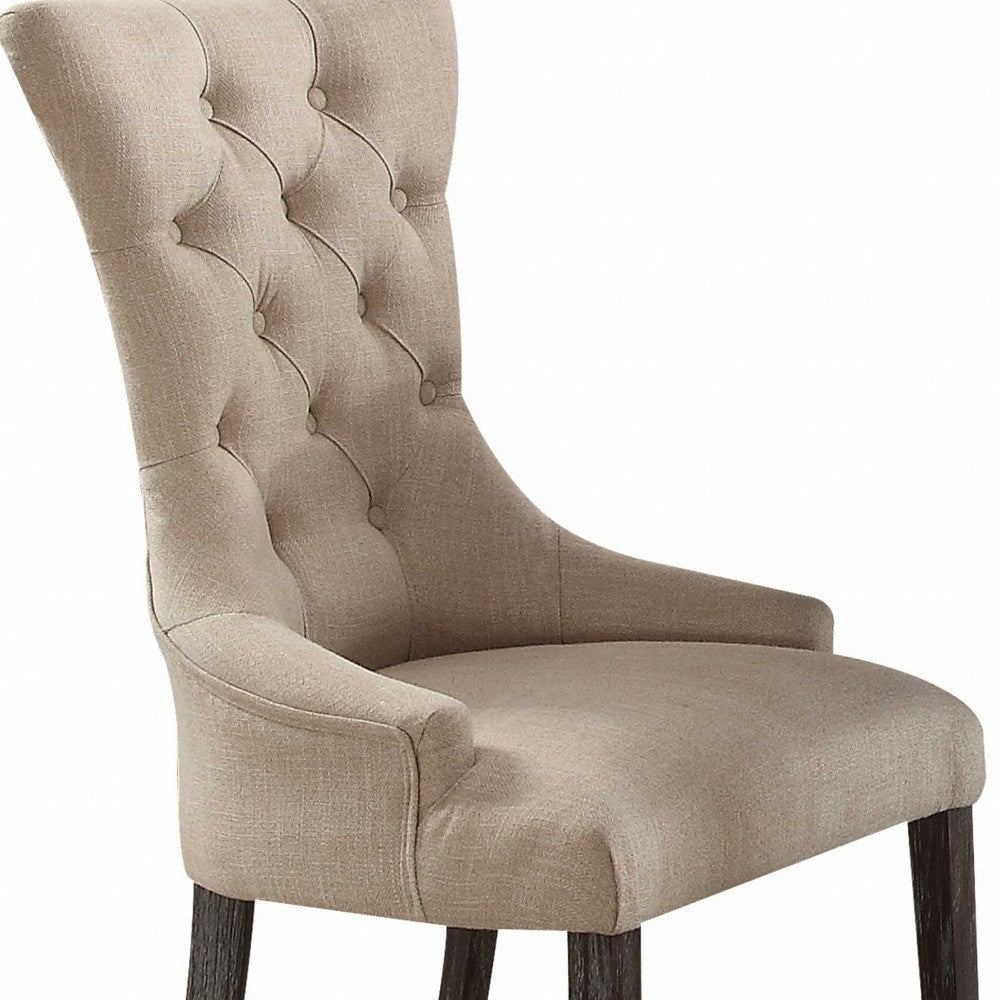 Set Of Two 28" Beige And Brown Linen Tufted Parsons Chair - Homeroots - Flyclothing LLC