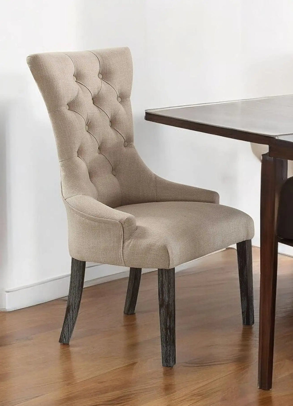 Set Of Two 28" Beige And Brown Linen Tufted Parsons Chair - Homeroots