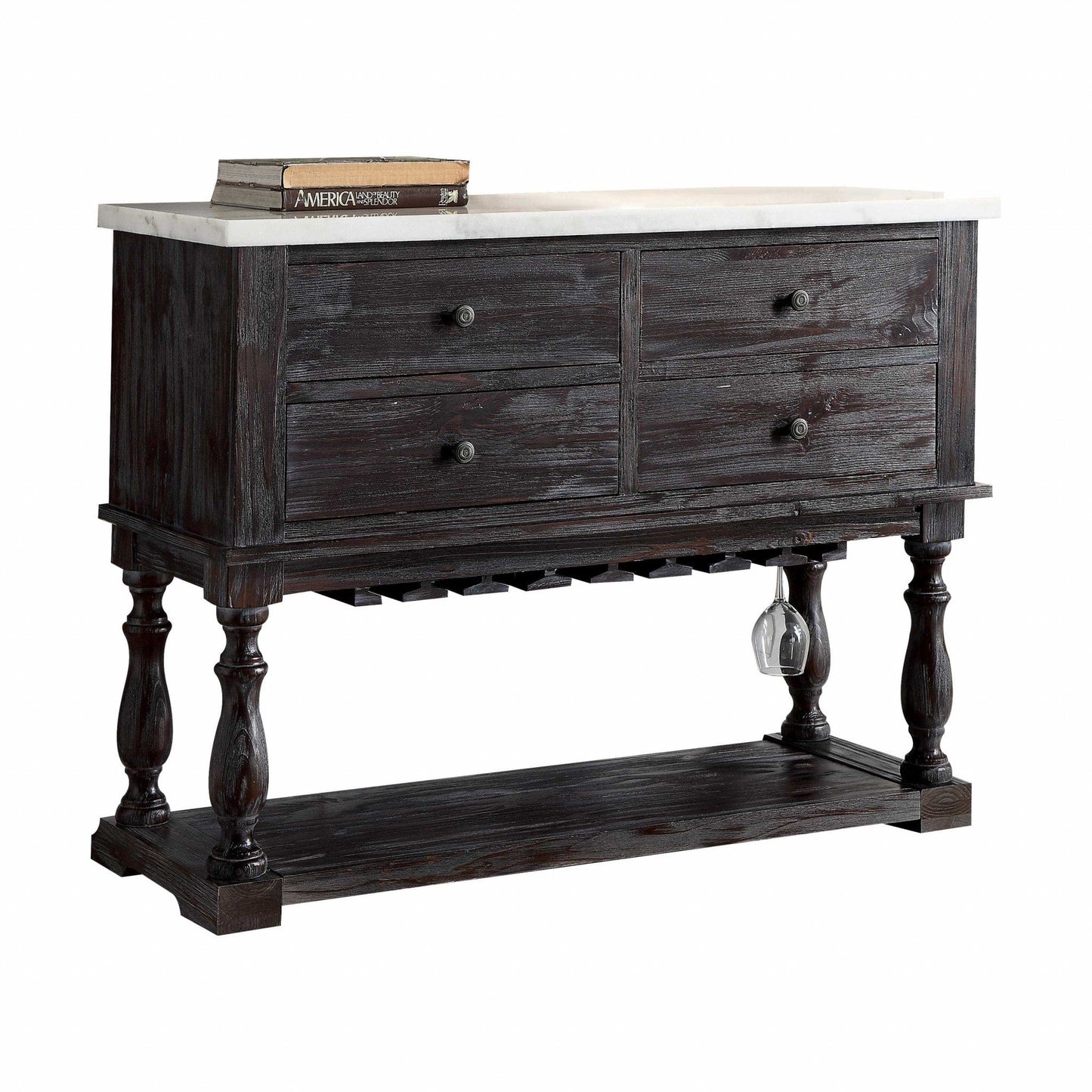 18" X 48" X 36" White Marble Weathered Espresso Wood Server - Homeroots - Flyclothing LLC