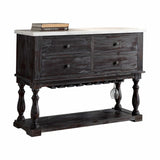 18" X 48" X 36" White Marble Weathered Espresso Wood Server - Homeroots - Flyclothing LLC