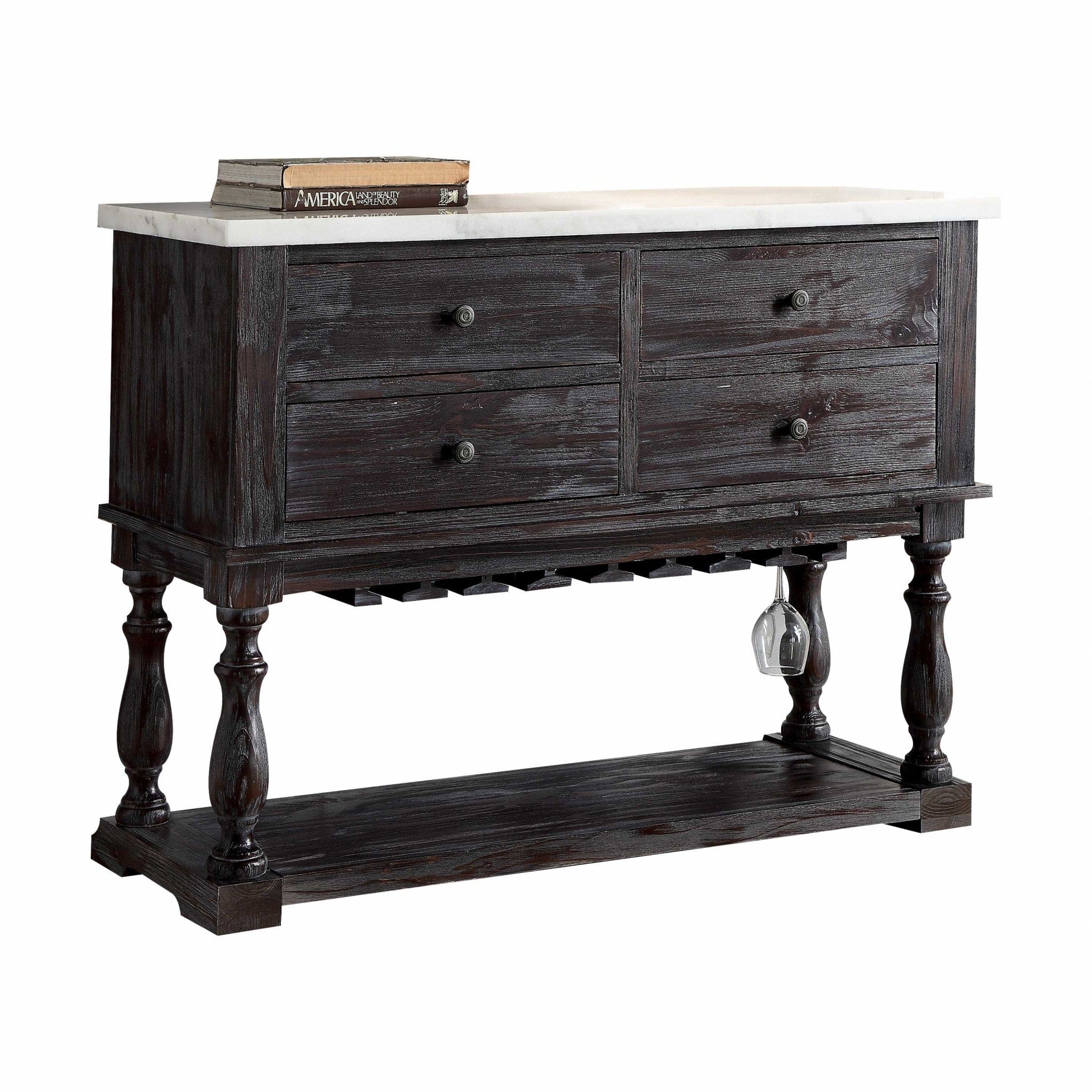 18" X 48" X 36" White Marble Weathered Espresso Wood Server - Homeroots - Flyclothing LLC