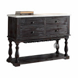 18" X 48" X 36" White Marble Weathered Espresso Wood Server - Homeroots