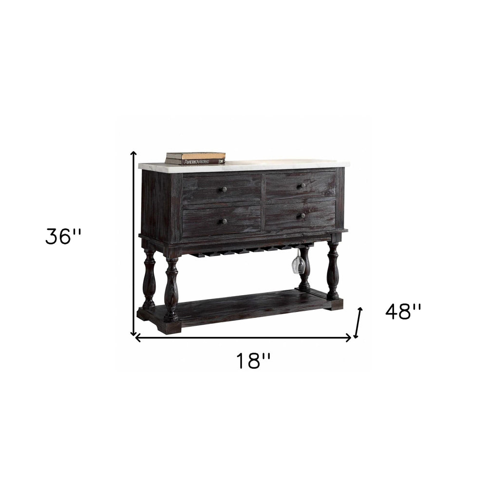 18" X 48" X 36" White Marble Weathered Espresso Wood Server - Homeroots - Flyclothing LLC