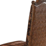 Set of Two Brown Upholstered Faux Leather Queen Anne Back Dining Side Chairs - Homeroots