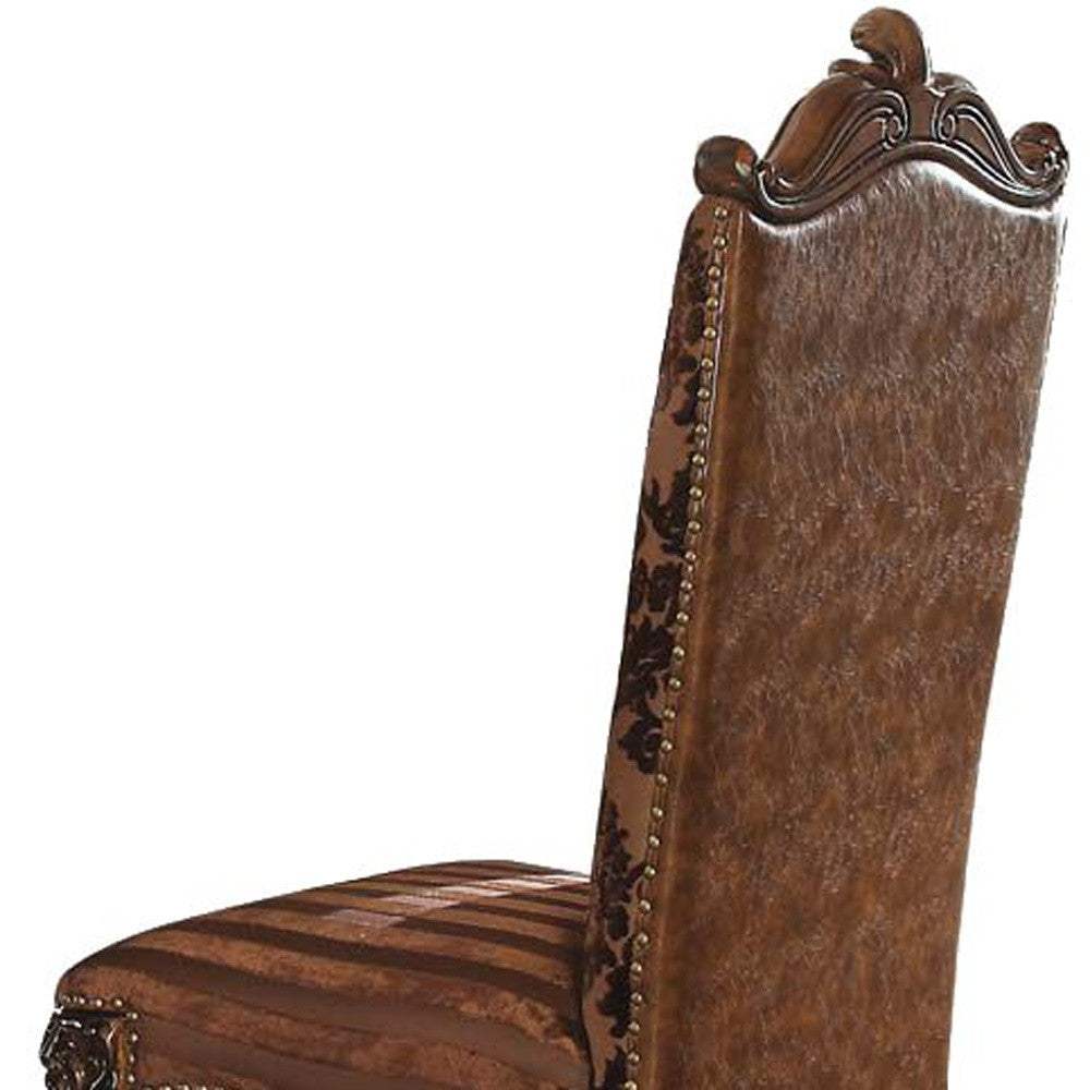 Set of Two Brown Upholstered Faux Leather Queen Anne Back Dining Side Chairs - Homeroots - Flyclothing LLC
