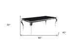 80" Black And White Glass And Stainless Steel Dining Table - Homeroots