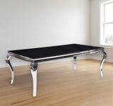 80" Black And White Glass And Stainless Steel Dining Table - Homeroots