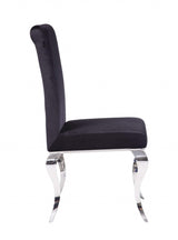 Set of Two Black And Silver Upholstered Fabric Dining Side Chairs - Homeroots - Flyclothing LLC