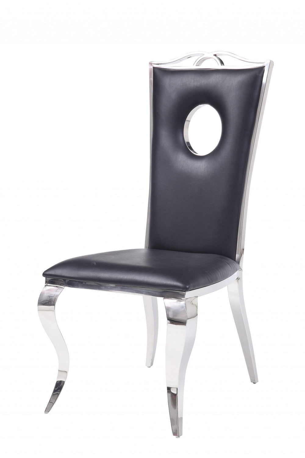 Set of Two Black And Silver Upholstered Faux Leather Dining Side Chairs - Homeroots