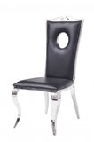 Set of Two Black And Silver Upholstered Faux Leather Dining Side Chairs - Homeroots